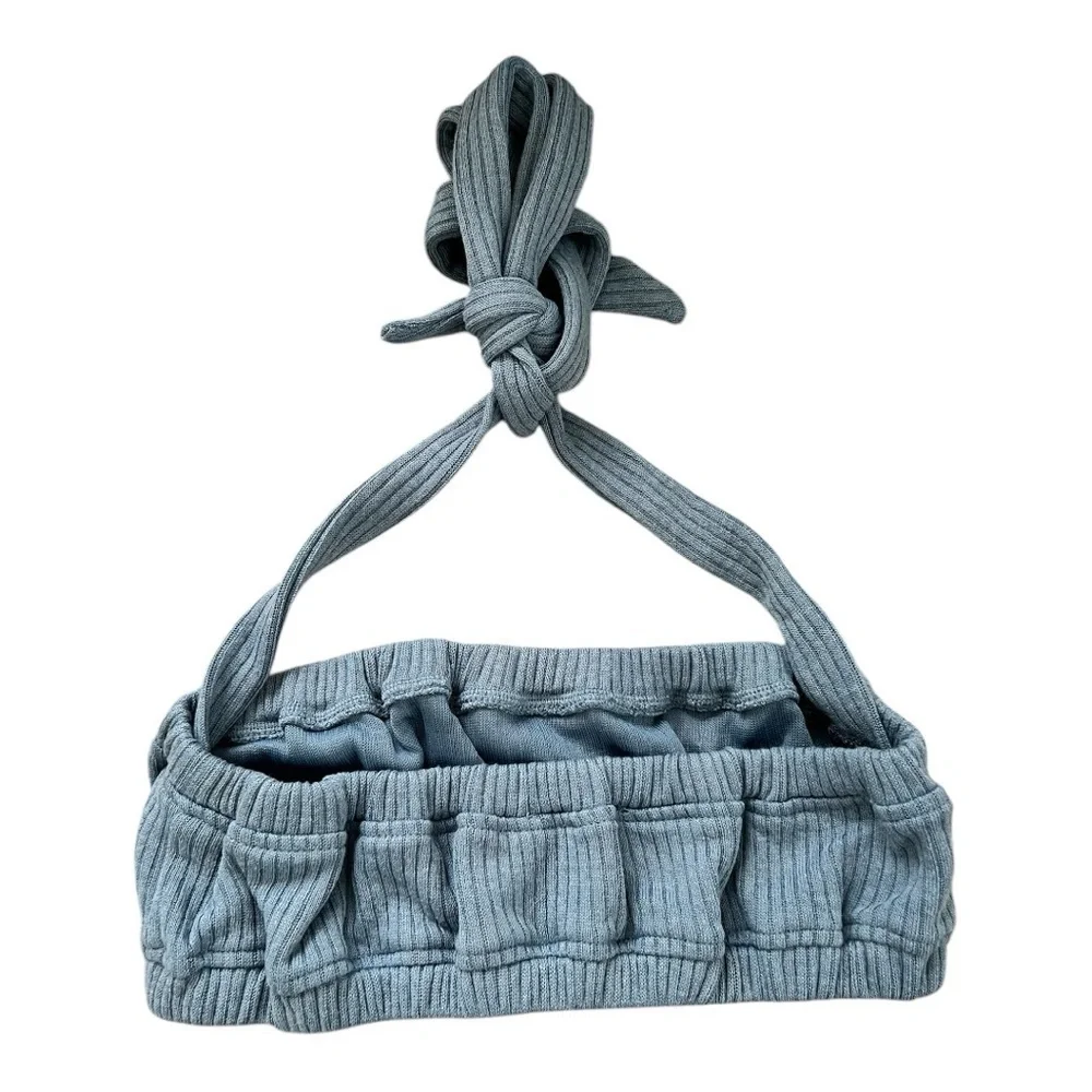 WeWoreWhat Halter Bra Top in Storm Size Medium, ribbed knit fabric & elastic - Picture 7 of 10